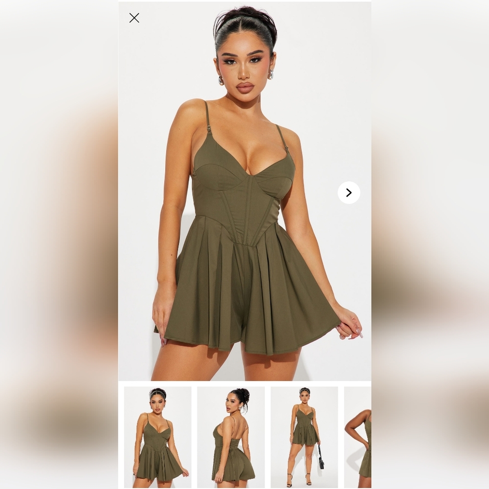Fashion Nova Olive Green Bustier Romper